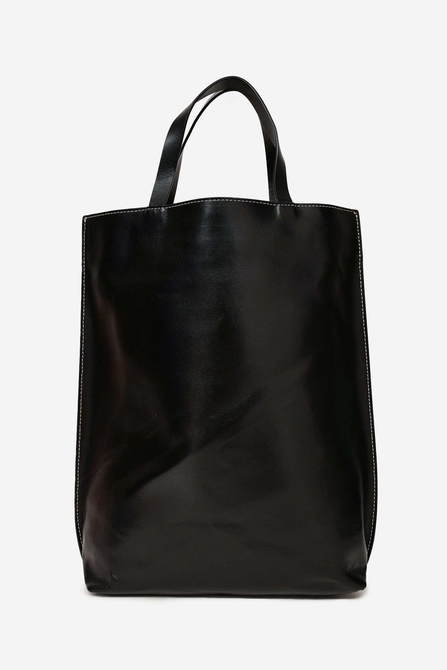 Ganni Black Leather Banner Tote With Canvas Strap