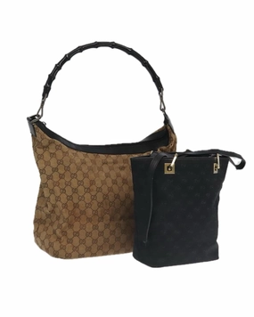 GG Canvas Bamboo Shoulder Bag 2Set Auth am7030