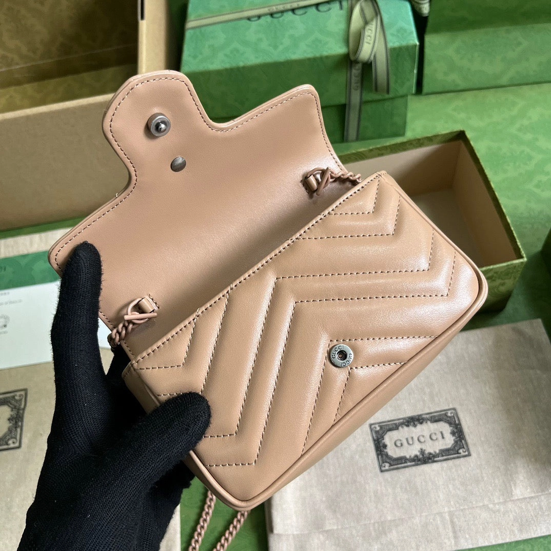 GG Marmont Matelass Super Mini Rose Beige Leather Crossbody Bag for Women