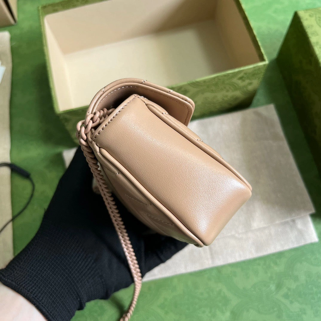 GG Marmont Matelass Super Mini Rose Beige Leather Crossbody Bag for Women
