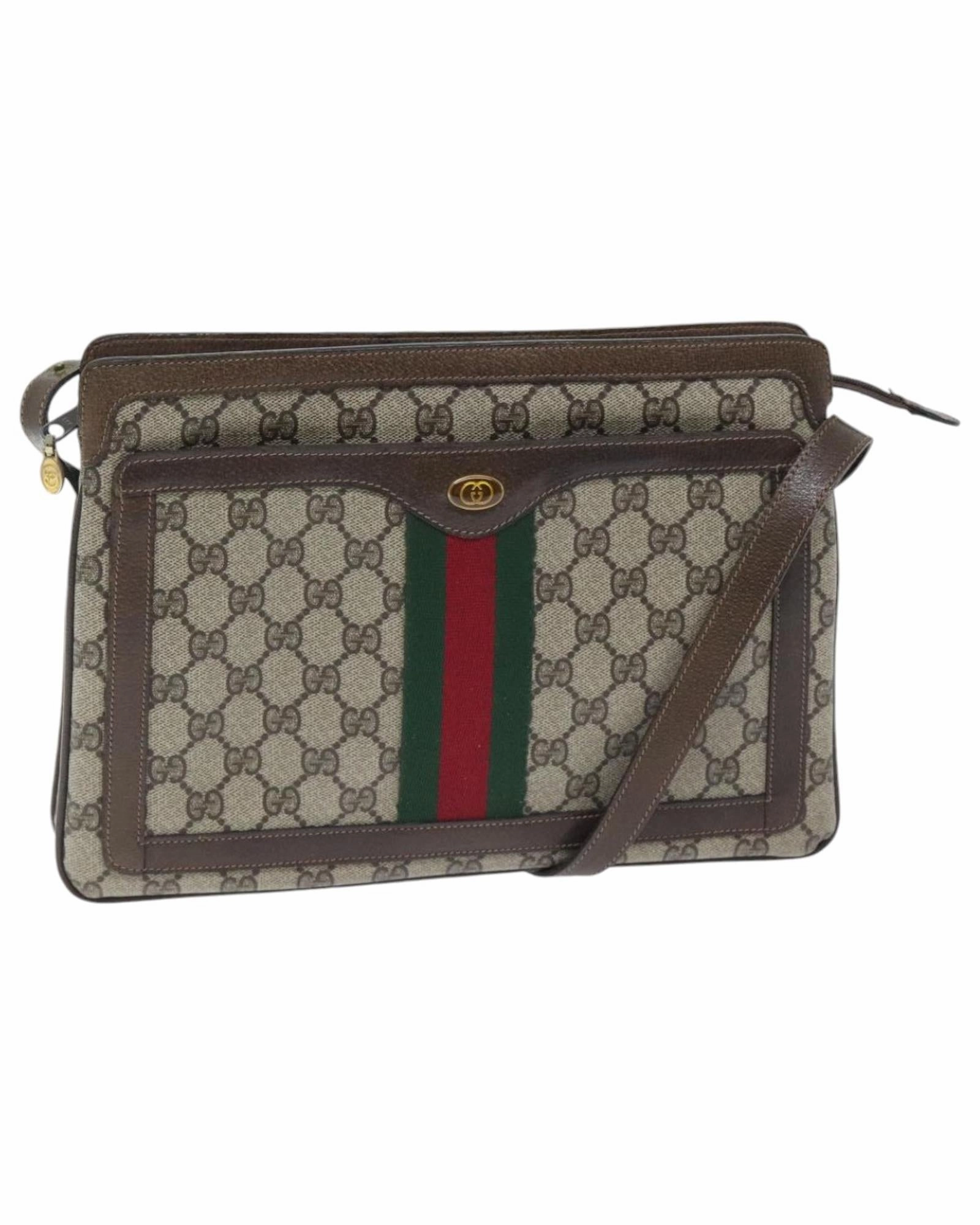 GG Supreme Web Sherry Line Shoulder Bag PVC Beige