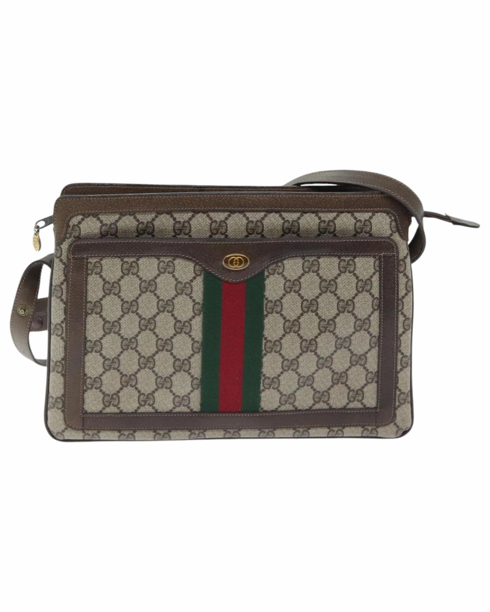 GG Supreme Web Sherry Line Shoulder Bag PVC Beige