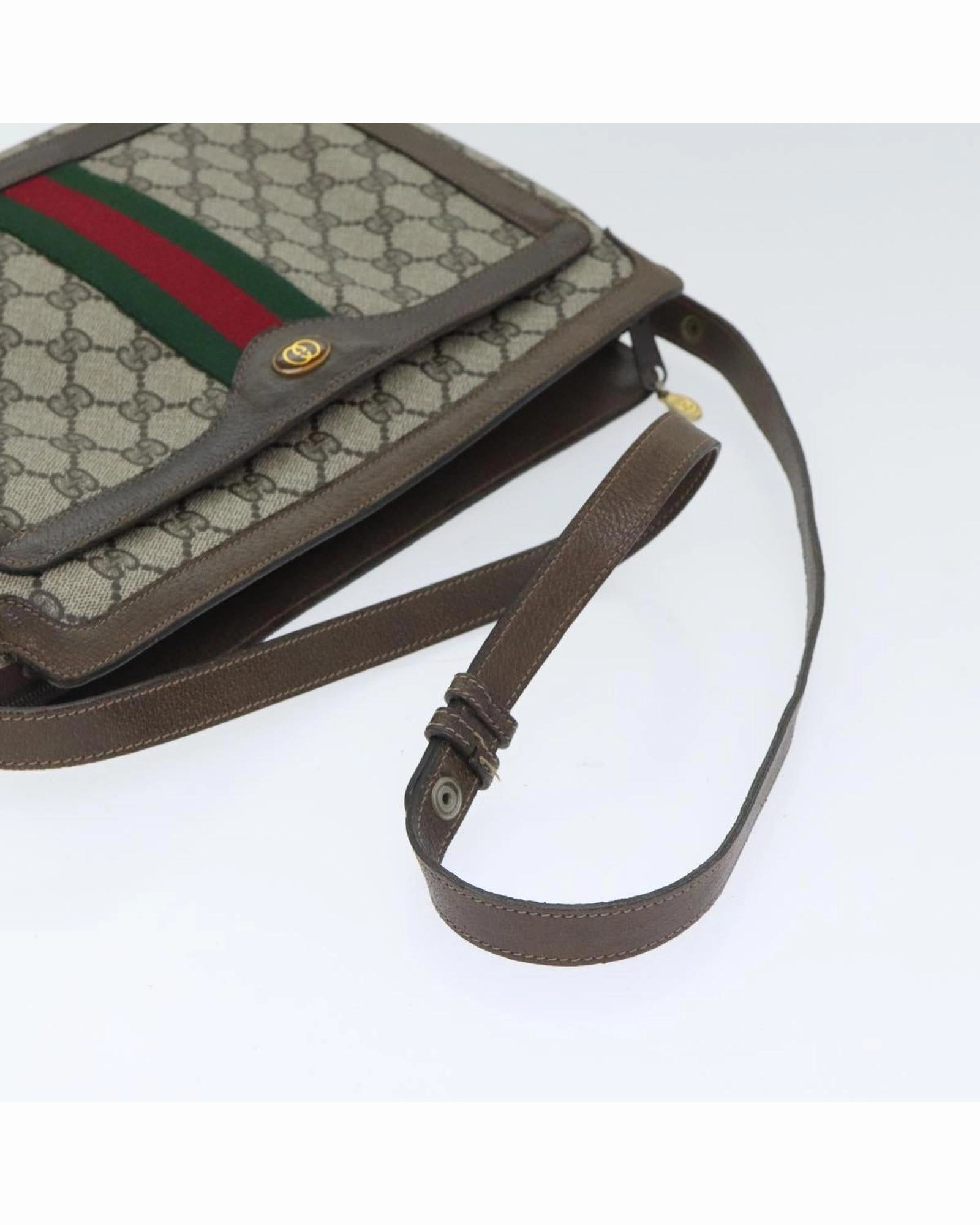 GG Supreme Web Sherry Line Shoulder Bag PVC Beige