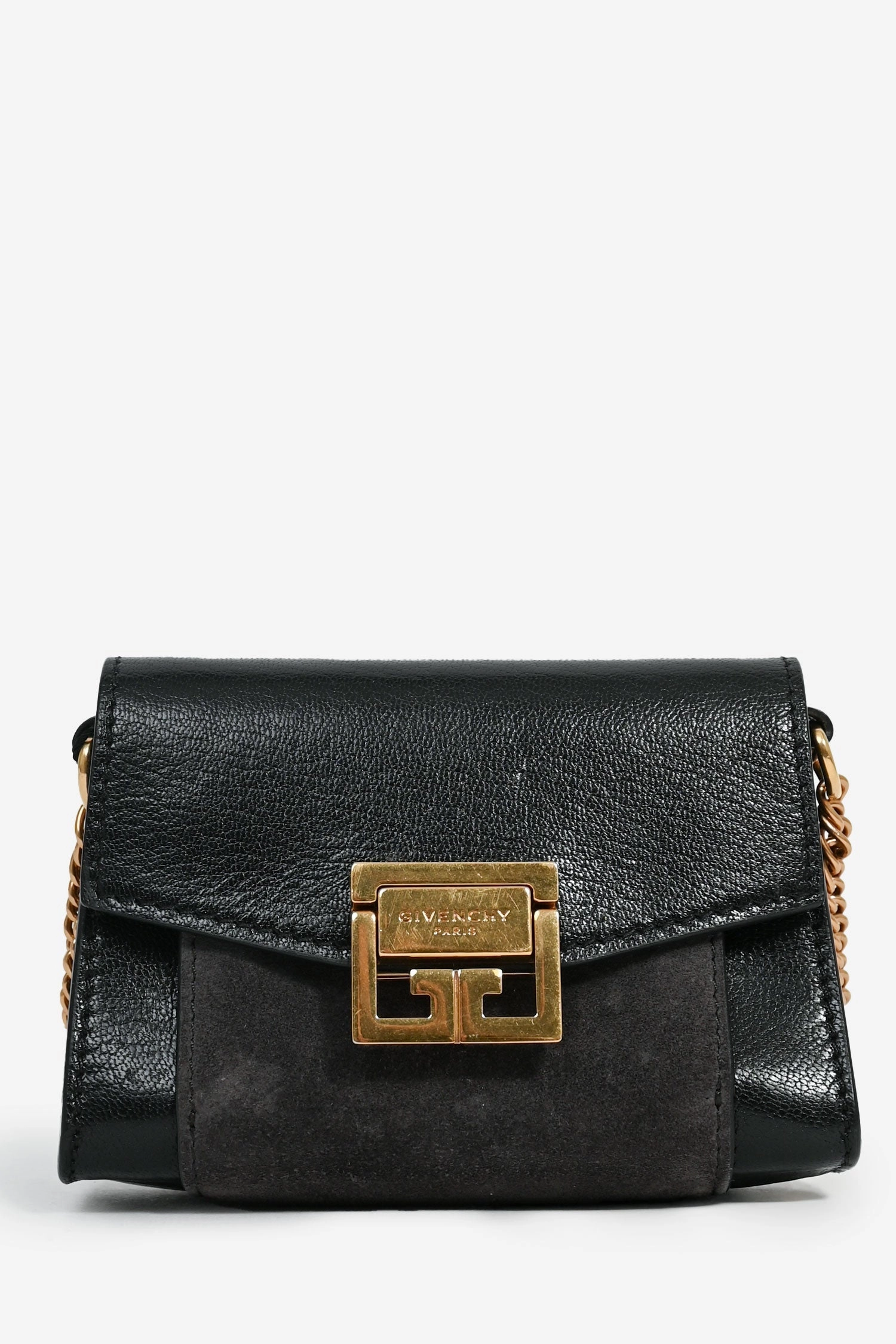 Givenchy Black Leather Grey Suede Nano 'GV3' Bag on Chain