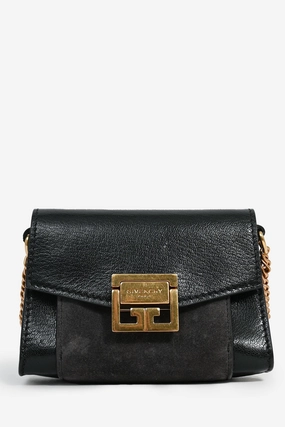 Givenchy Black Leather Grey Suede Nano 'GV3' Bag on Chain