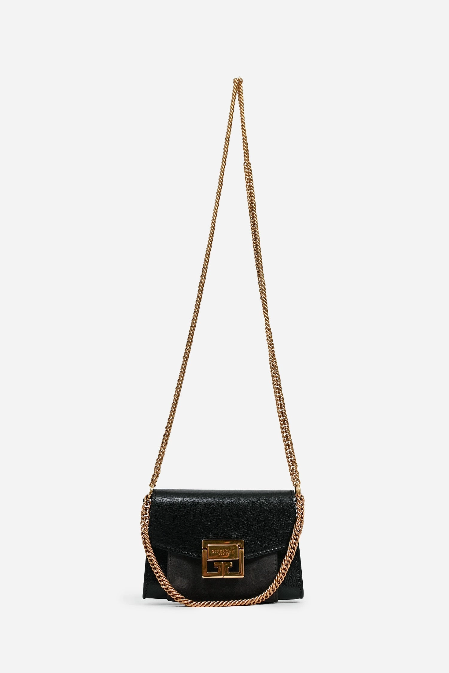 Givenchy Black Leather Grey Suede Nano 'GV3' Bag on Chain