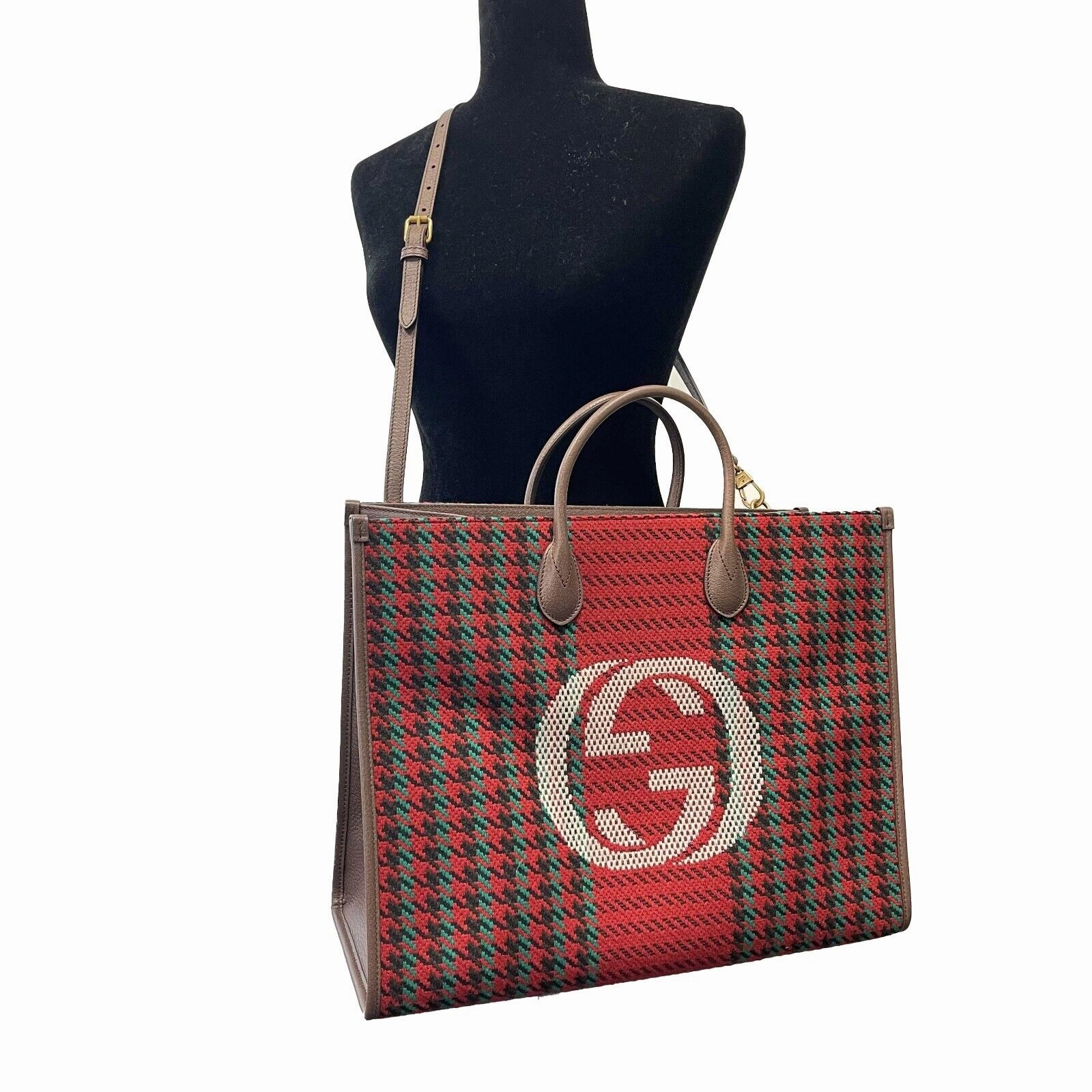 GUCCI - NEW Large Houndstooth GG Tote w / Shoulder Strap