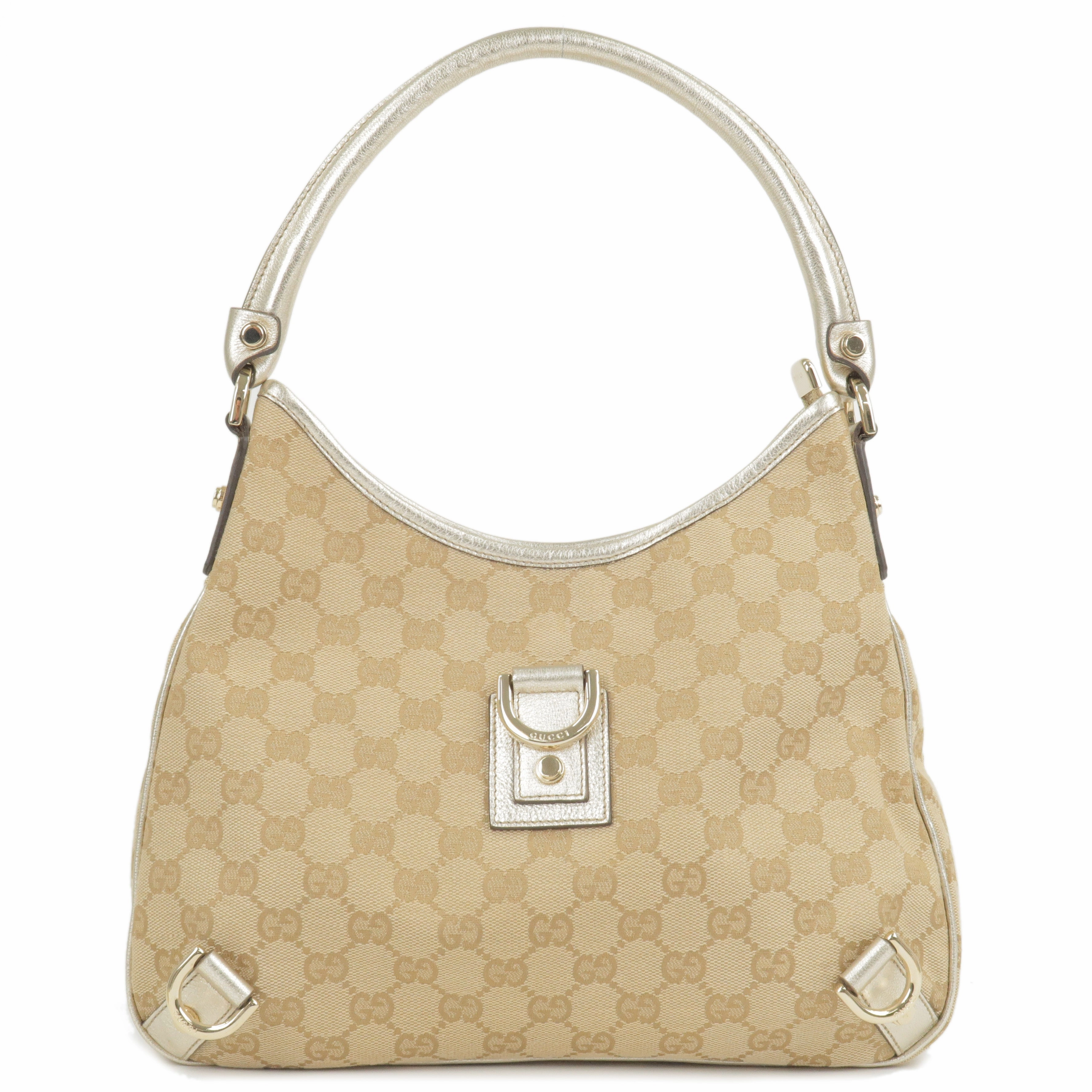 GUCCI Abbey GG Canvas Leather Shoulder Bag Beige 130738