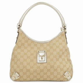 GUCCI Abbey GG Canvas Leather Shoulder Bag Beige 130738