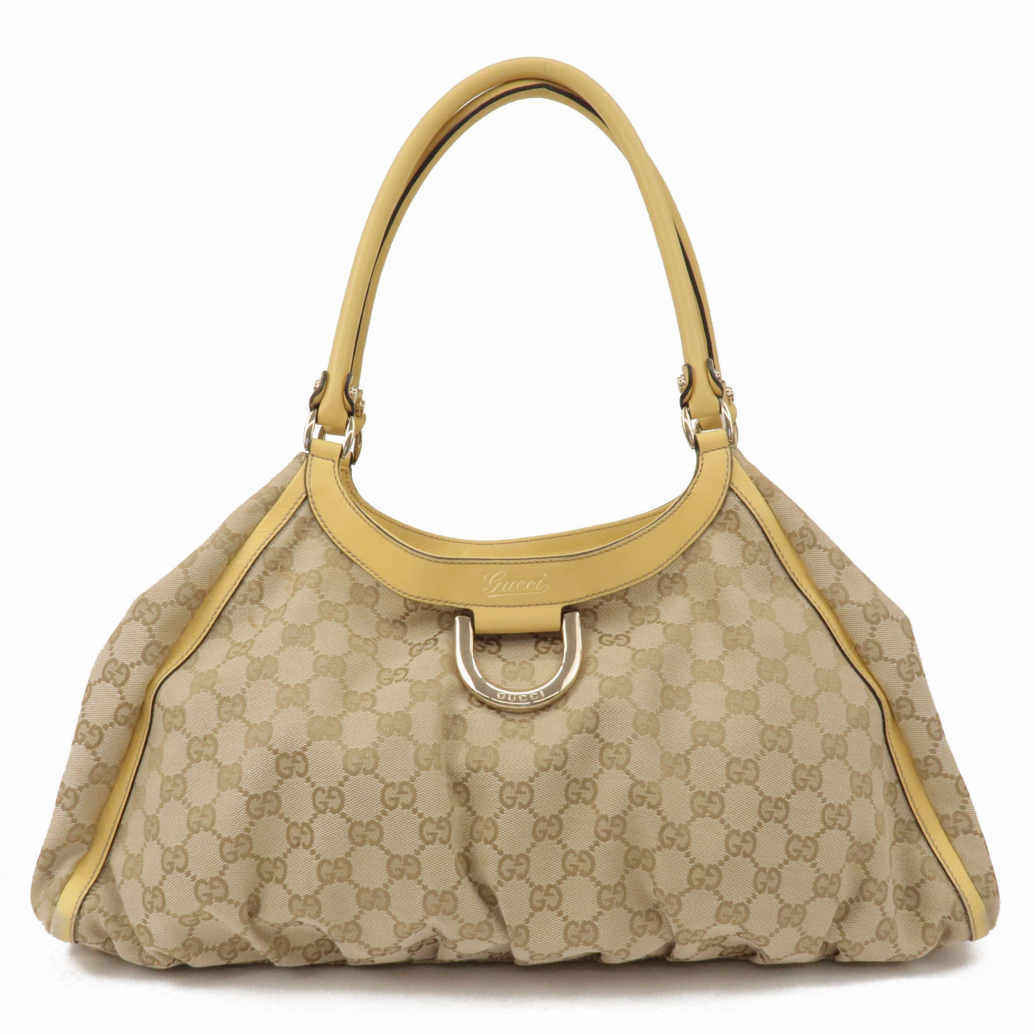 GUCCI Abbey GG Canvas Leather Shoulder Bag Beige Yellow 189835