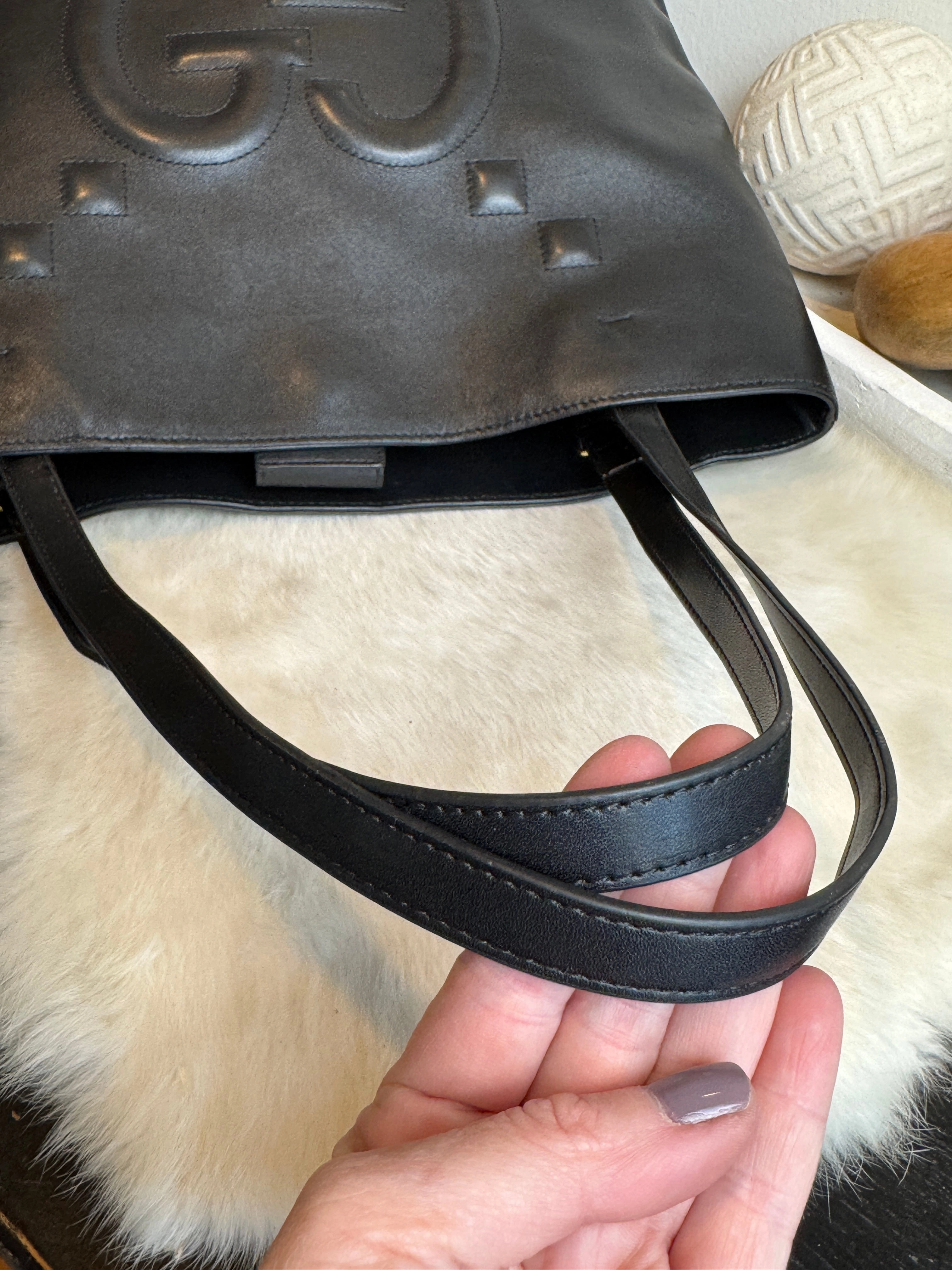 GUCCI Apollo Calfskin GG Dadini Embroidered Black Shoulder Tote