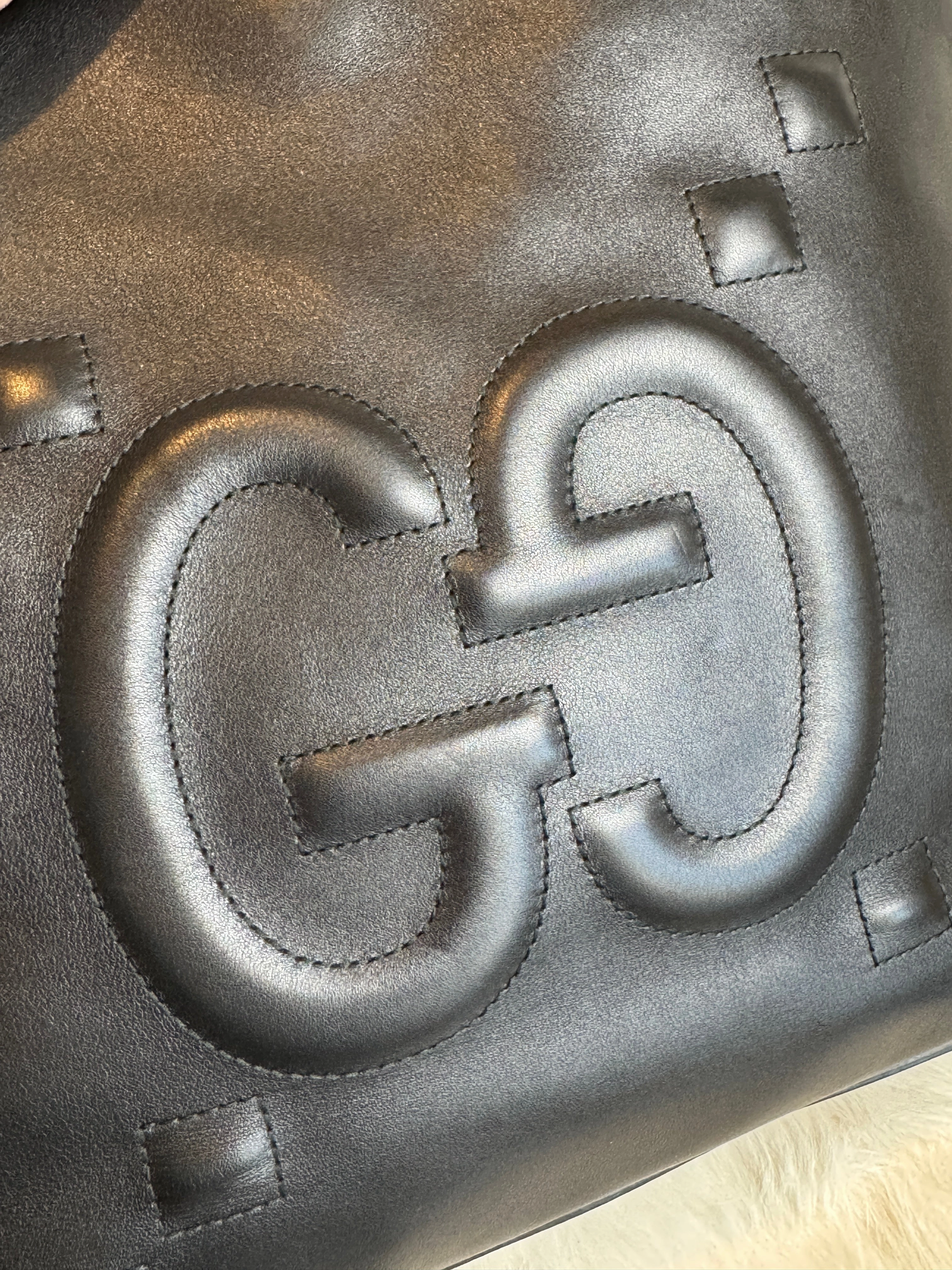 GUCCI Apollo Calfskin GG Dadini Embroidered Black Shoulder Tote