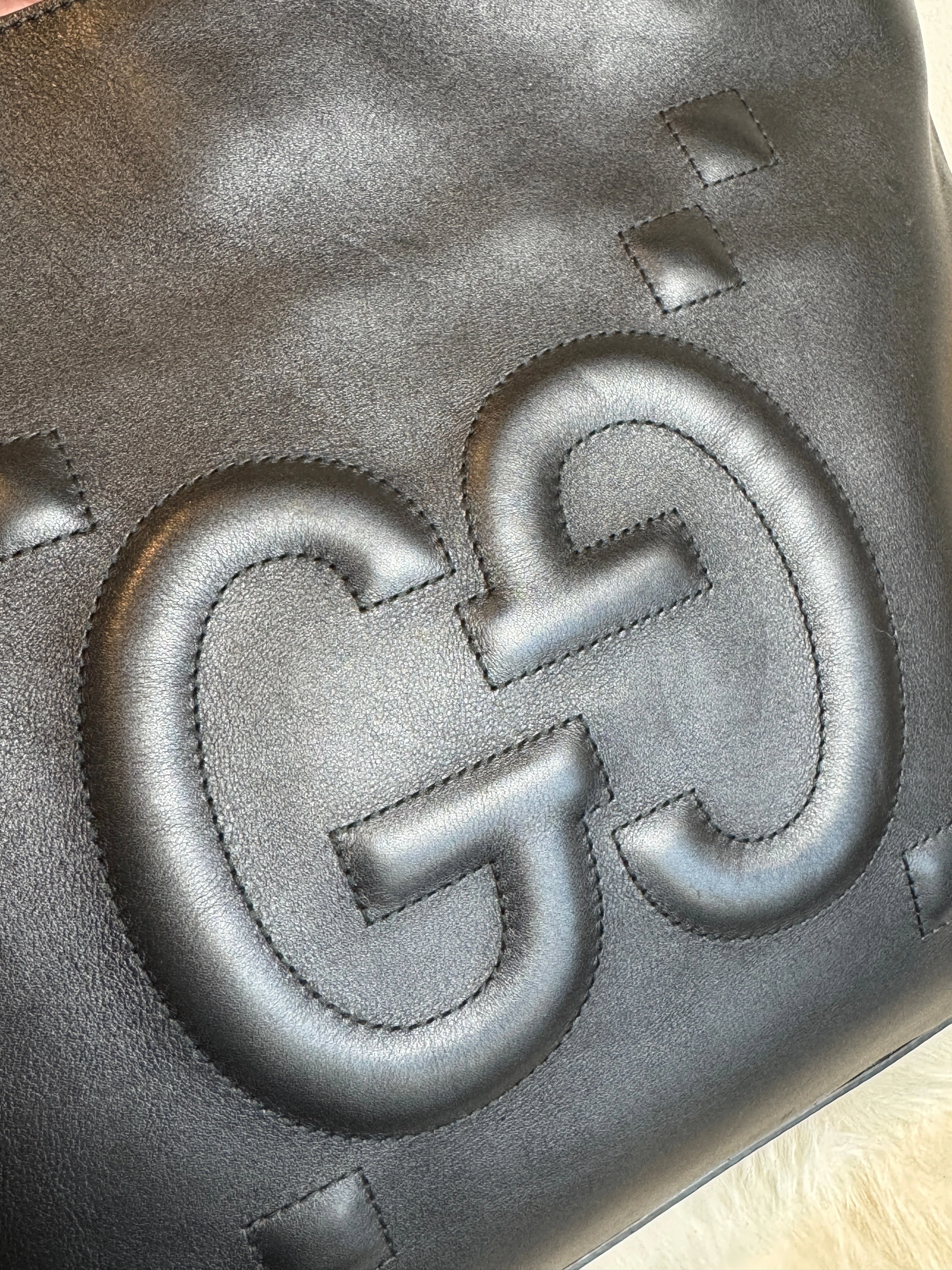 GUCCI Apollo Calfskin GG Dadini Embroidered Black Shoulder Tote