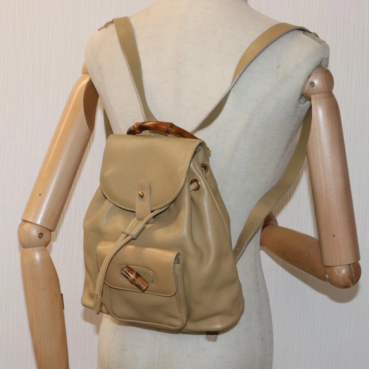GUCCI Bamboo Backpack Leather Beige 003 2058 0030  74427