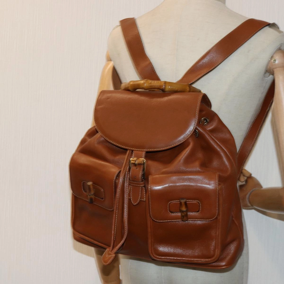 GUCCI Bamboo Backpack Leather Brown Gold 003 2058 0016  ar12268