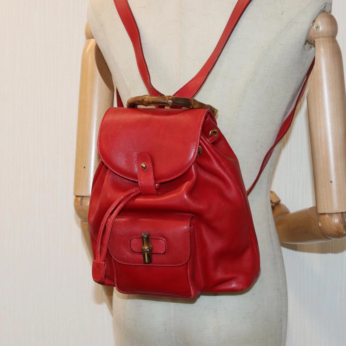 GUCCI Bamboo Backpack Leather Red 003 1705 0030  ar12168