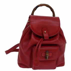 GUCCI Bamboo Backpack Leather Red 003 1705 0030  ar12168