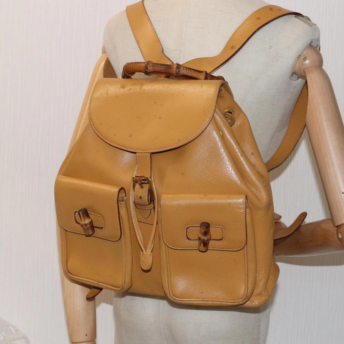 GUCCI Bamboo Backpack Leather Yellow 003 2058 0016  th5025