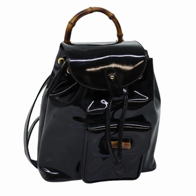 GUCCI Bamboo Backpack Patent leather Black 003 2058 0030  ep4556
