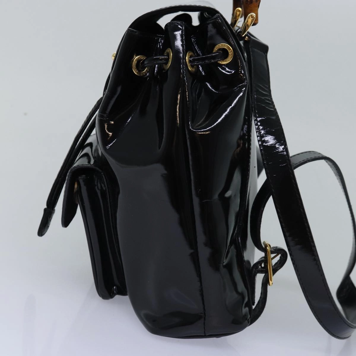 GUCCI Bamboo Backpack Patent leather Black 003 2058 0030  ep4556