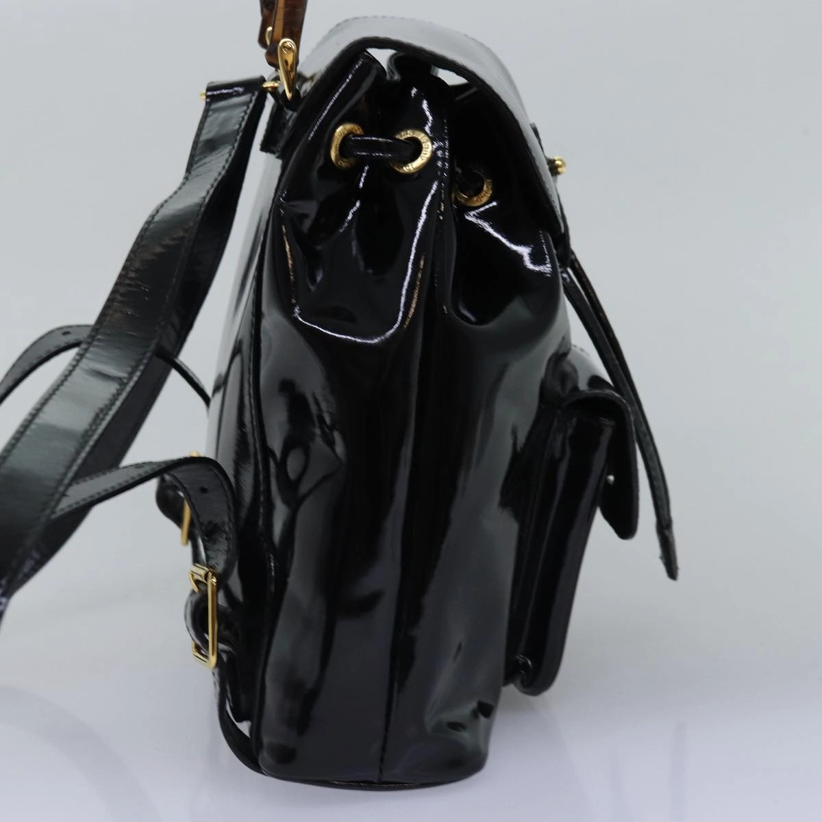 GUCCI Bamboo Backpack Patent leather Black 003 2058 0030  ep4556