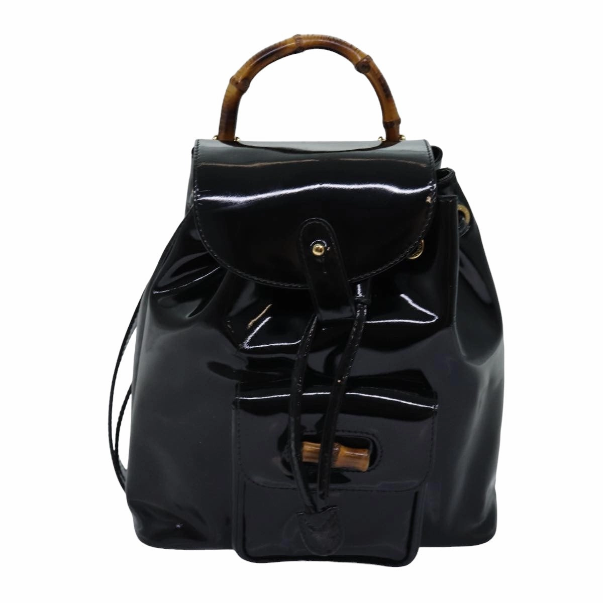 GUCCI Bamboo Backpack Patent leather Black 003 2058 0030  ep4556