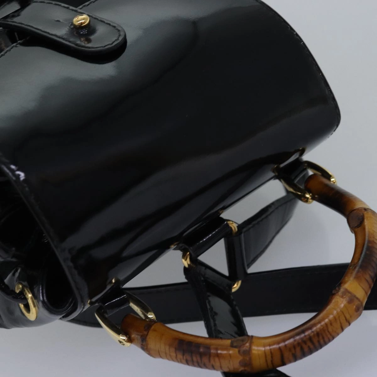 GUCCI Bamboo Backpack Patent leather Black 003 2058 0030  ep4556