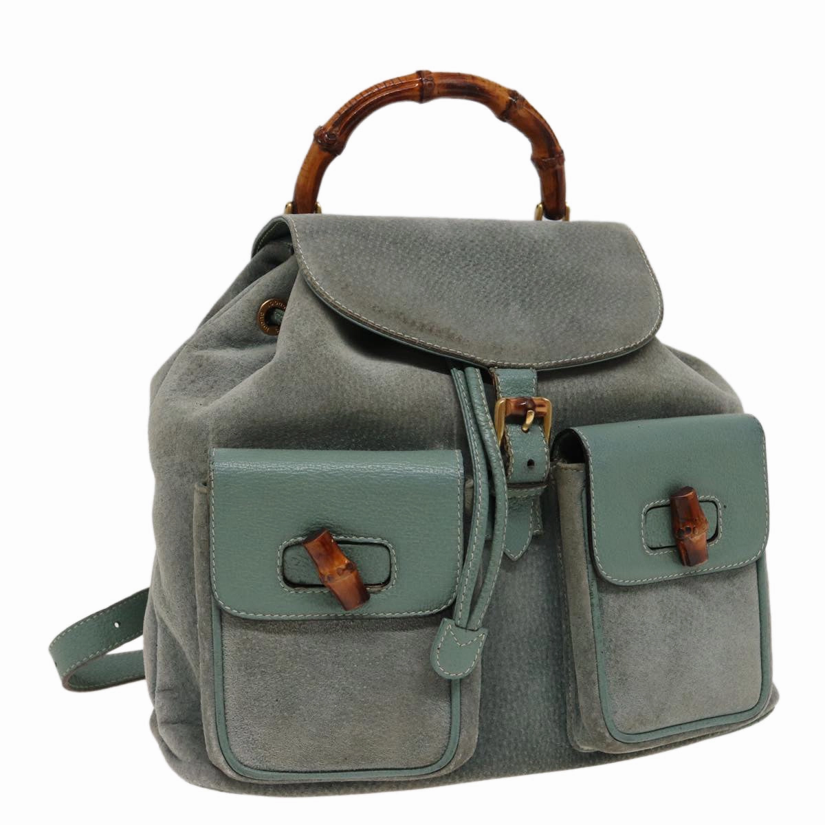 GUCCI Bamboo Backpack Suede Blue 003 1998 0016  76388
