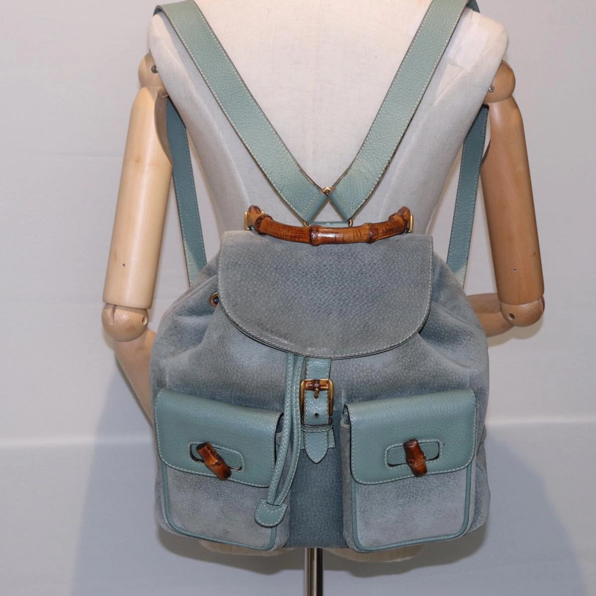 GUCCI Bamboo Backpack Suede Blue 003 1998 0016  76388