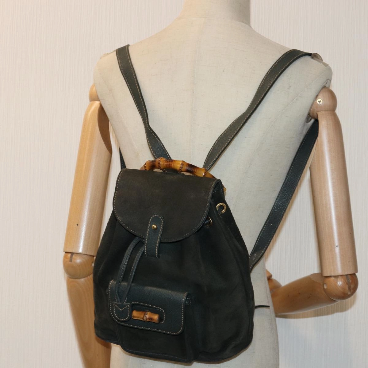 GUCCI Bamboo Backpack Suede Khaki 003 1705 0030  th5168