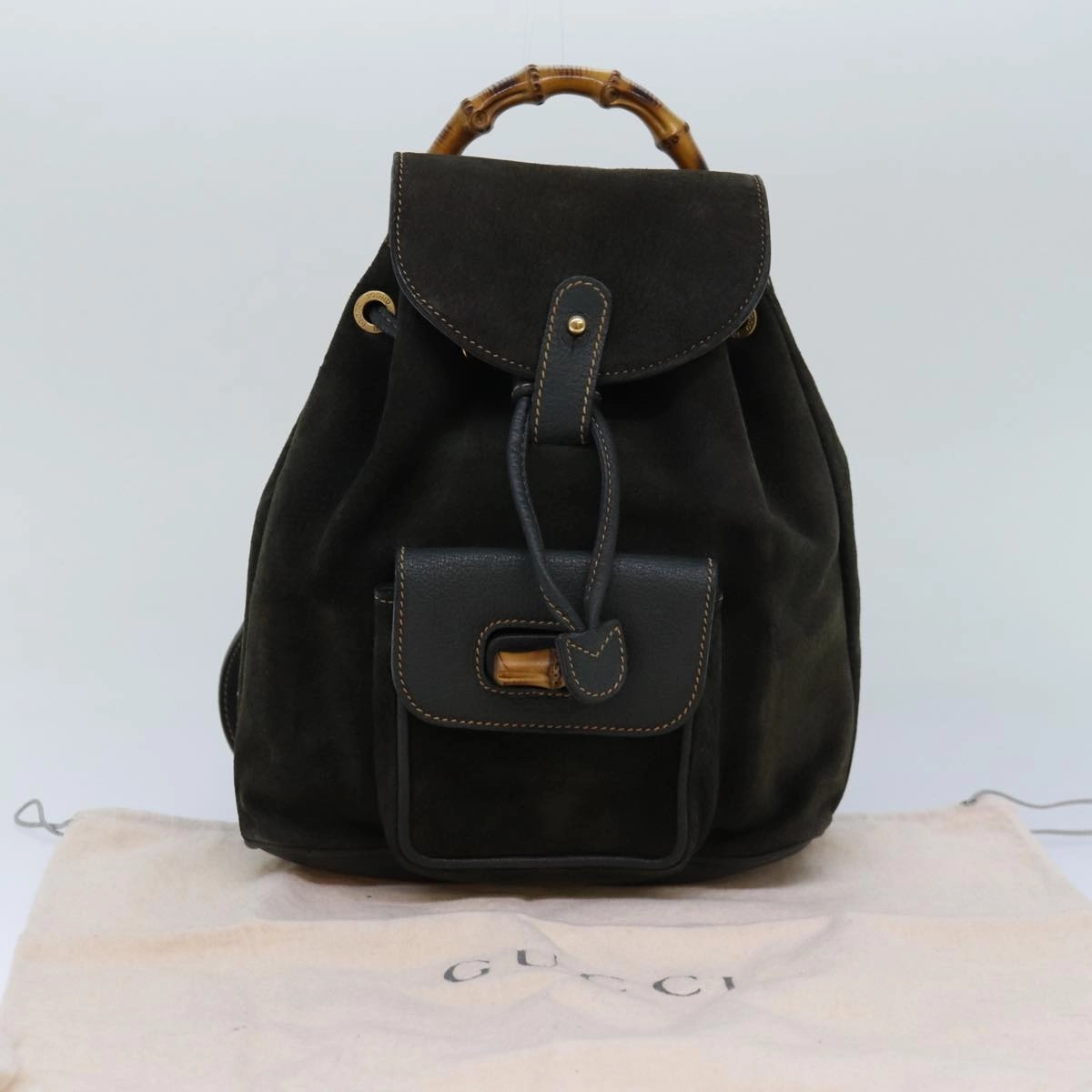 GUCCI Bamboo Backpack Suede Khaki 003 1705 0030  th5168