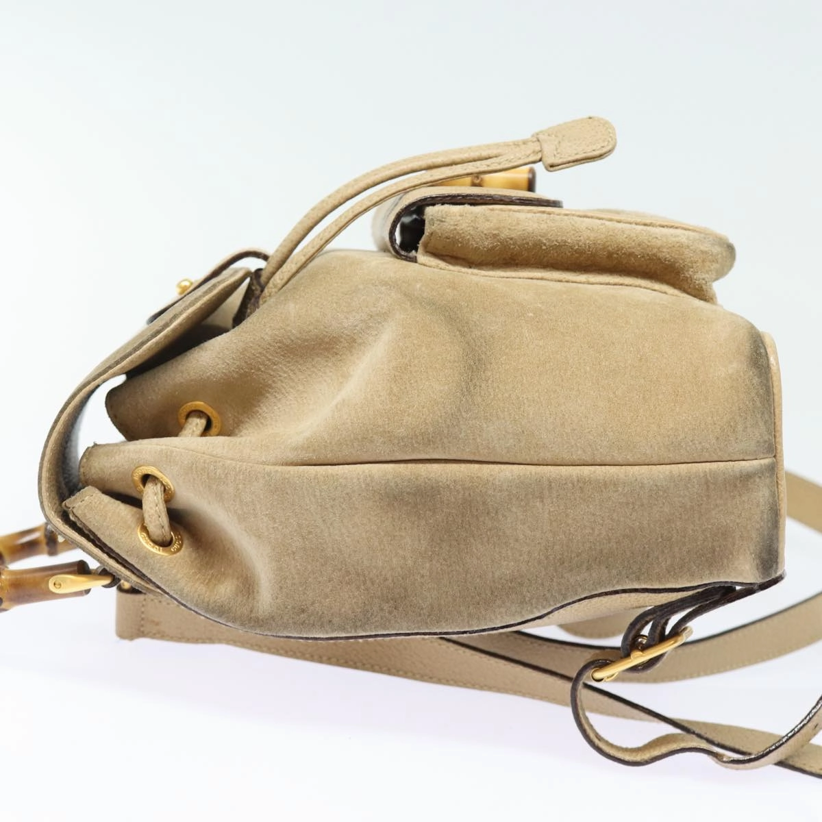 GUCCI Bamboo Backpack Suede Leather Beige 003 1705 0030  81152
