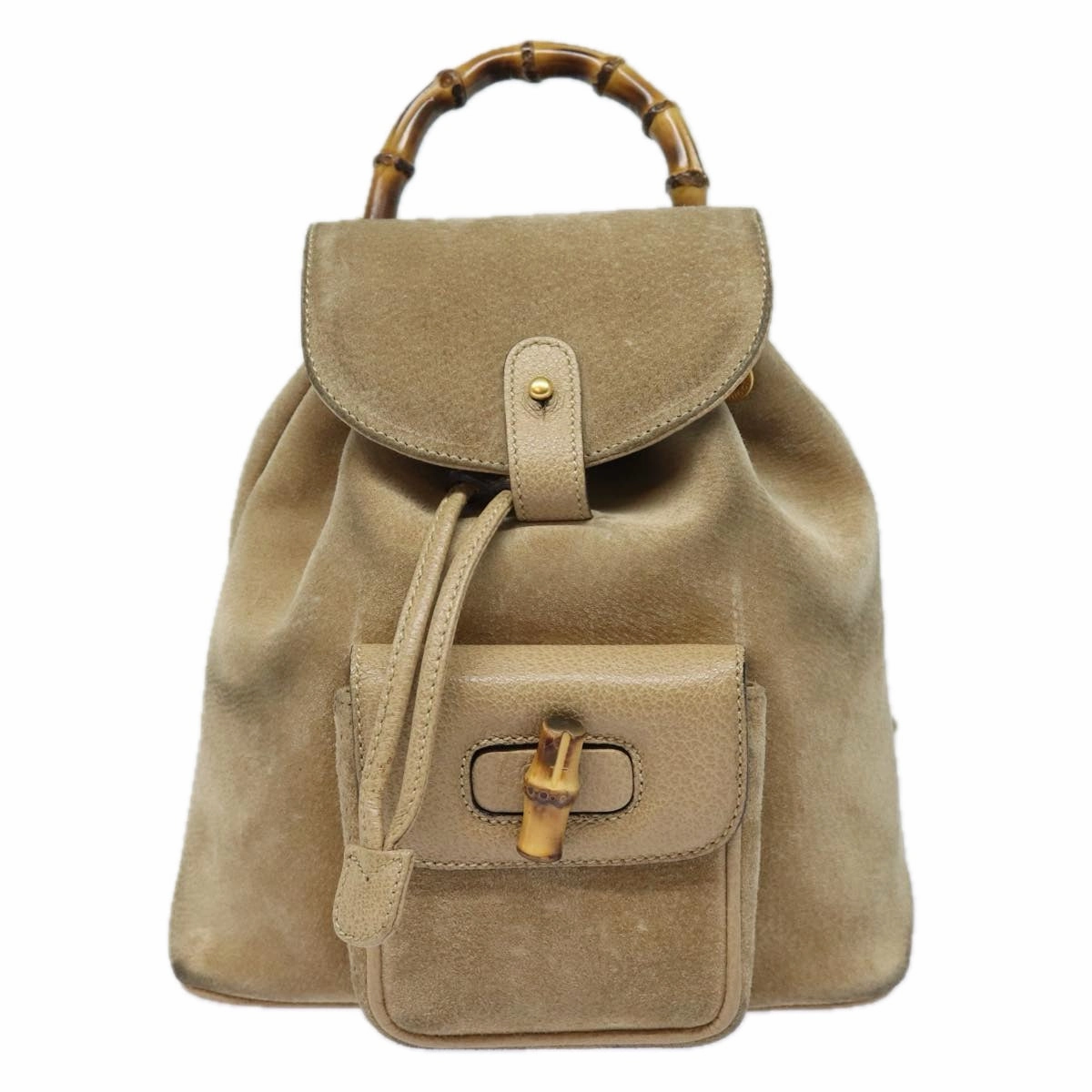 GUCCI Bamboo Backpack Suede Leather Beige 003 1705 0030  81152