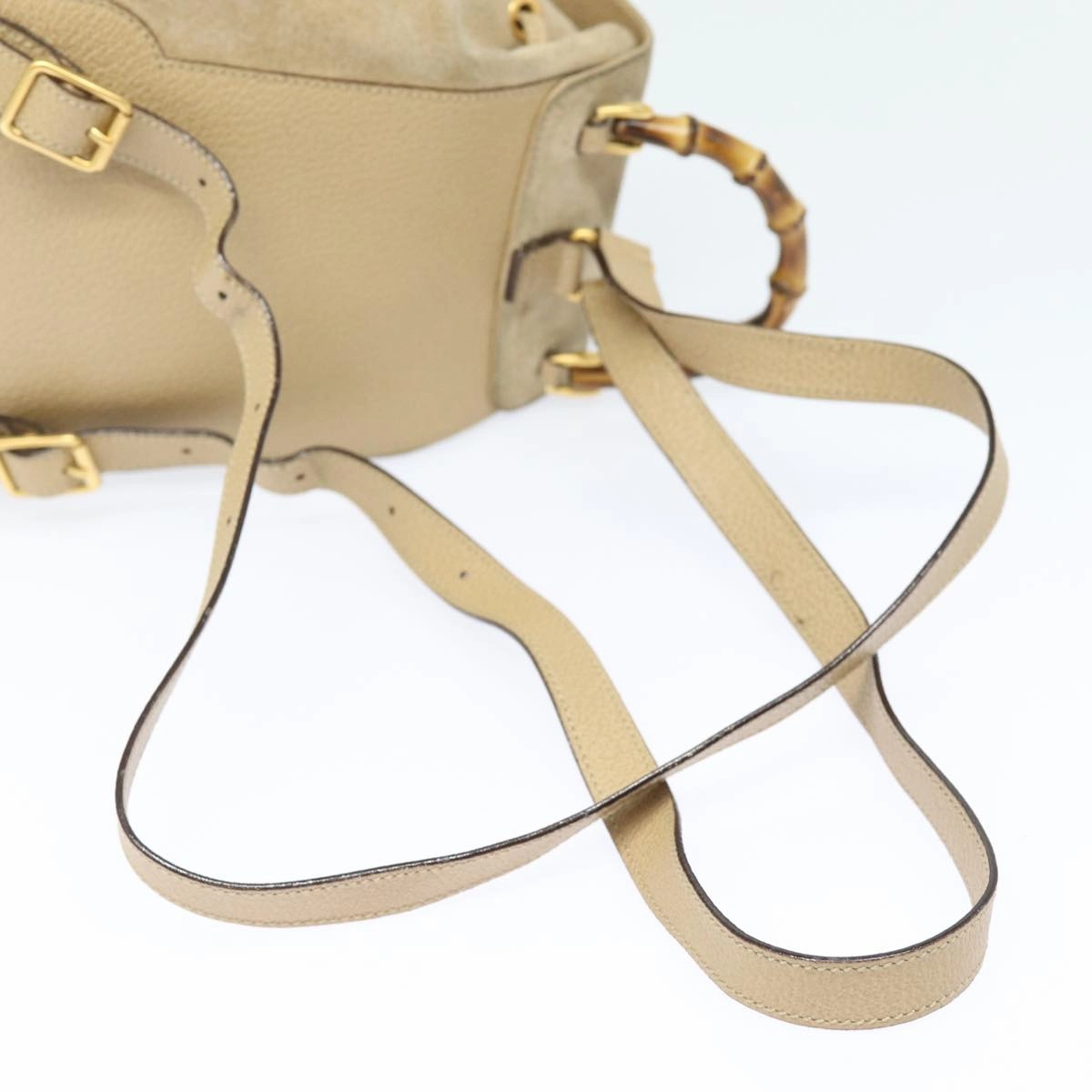 GUCCI Bamboo Backpack Suede Leather Beige 003 1705 0030  81152