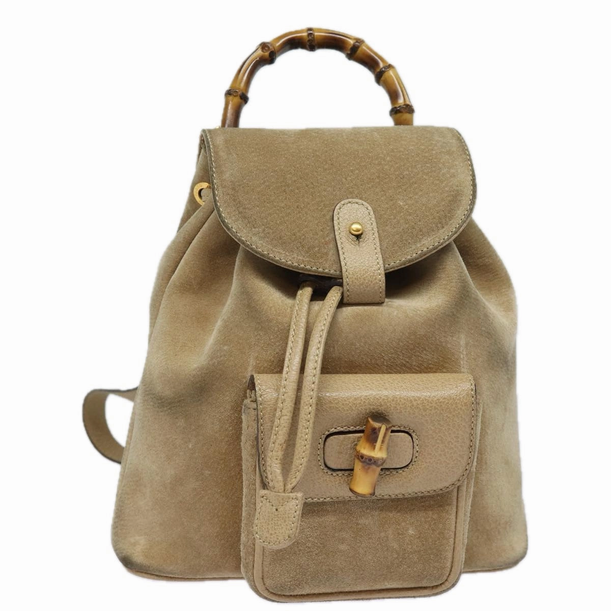 GUCCI Bamboo Backpack Suede Leather Beige 003 1705 0030  81152