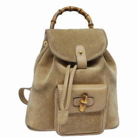 GUCCI Bamboo Backpack Suede Leather Beige 003 1705 0030  81152
