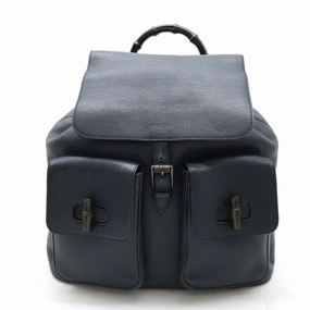 Gucci Bamboo Leather Backpack Navy 387097
