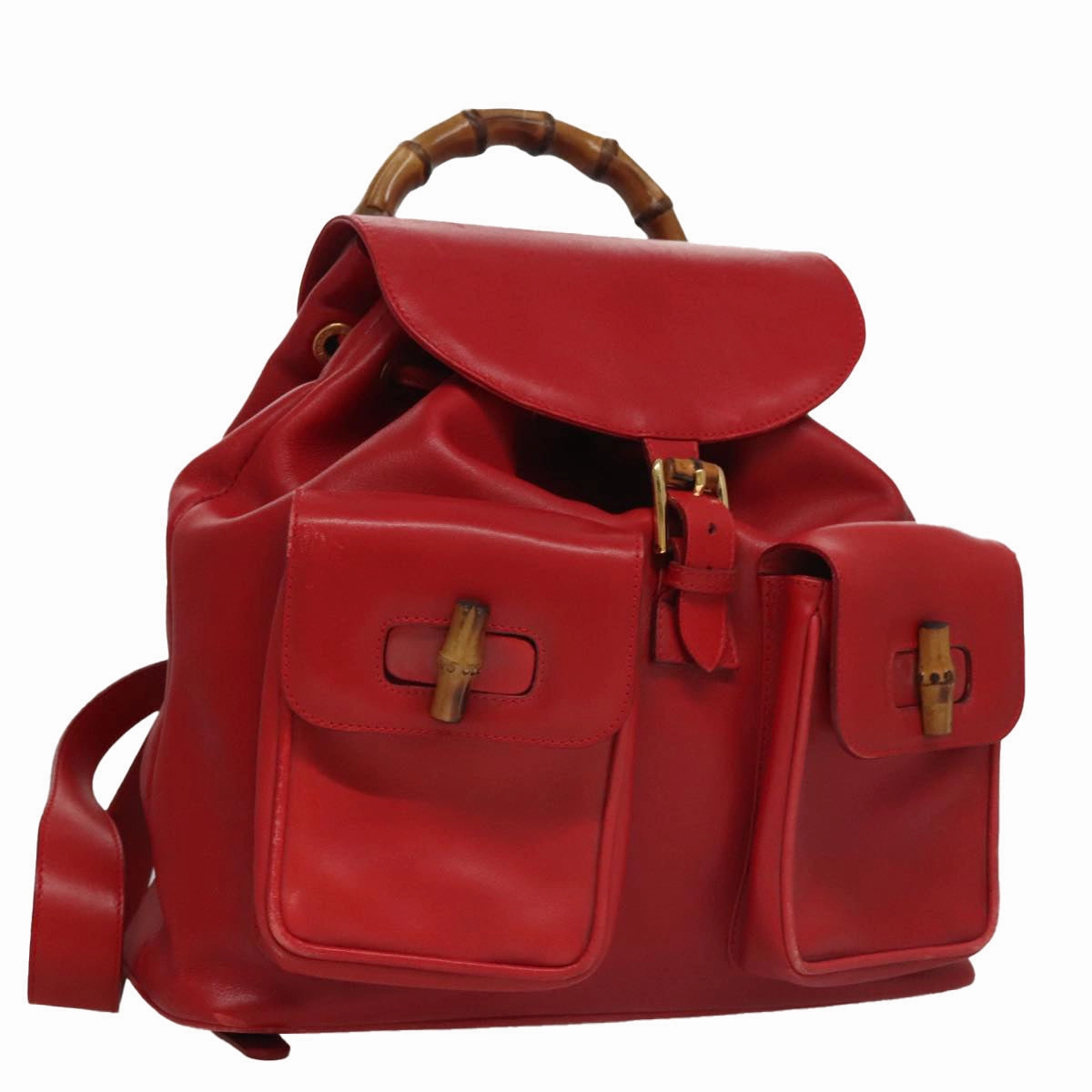 Gucci Bamboo Red Leather Backpack Bag ()