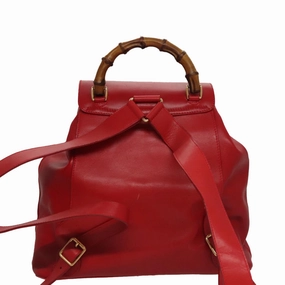 Gucci Bamboo Red Leather Backpack Bag ()