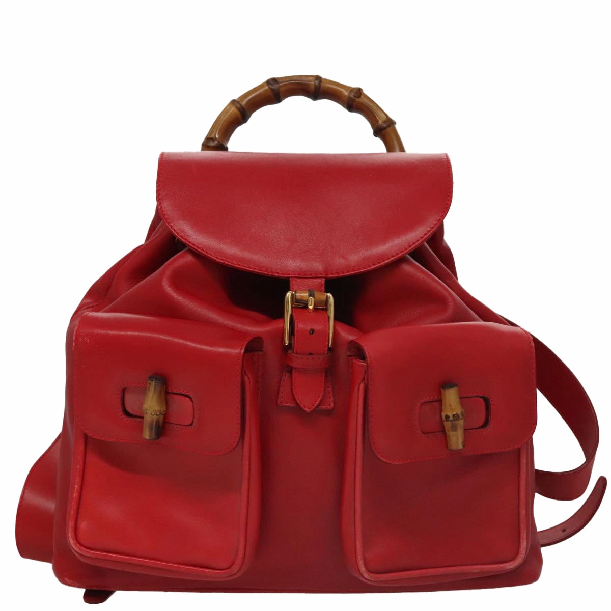 Gucci Bamboo Red Leather Backpack Bag ()