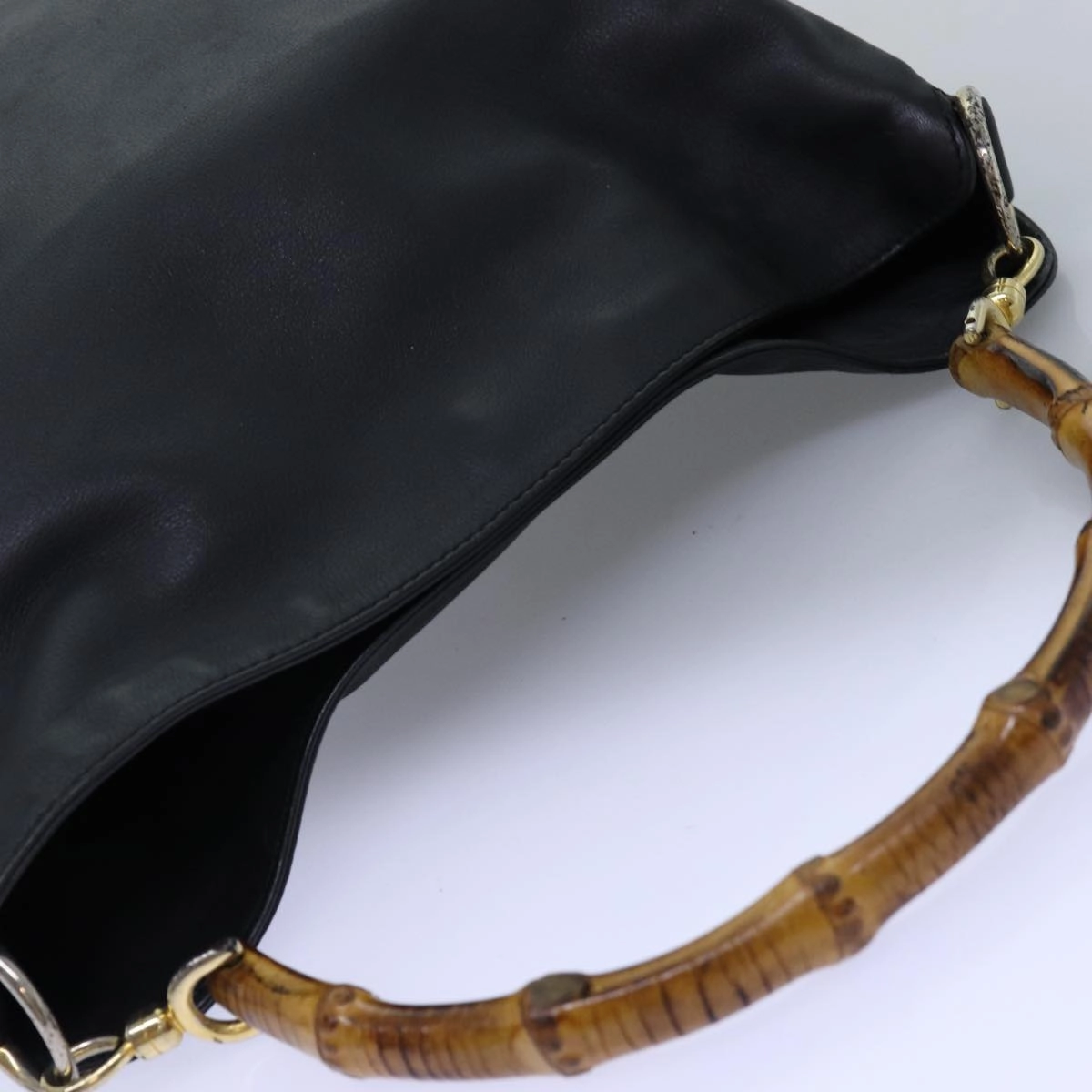 GUCCI Bamboo Shoulder Bag Leather 2way Black 000 1448 1638  75354