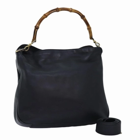 GUCCI Bamboo Shoulder Bag Leather 2way Black 000 1448 1638  75354