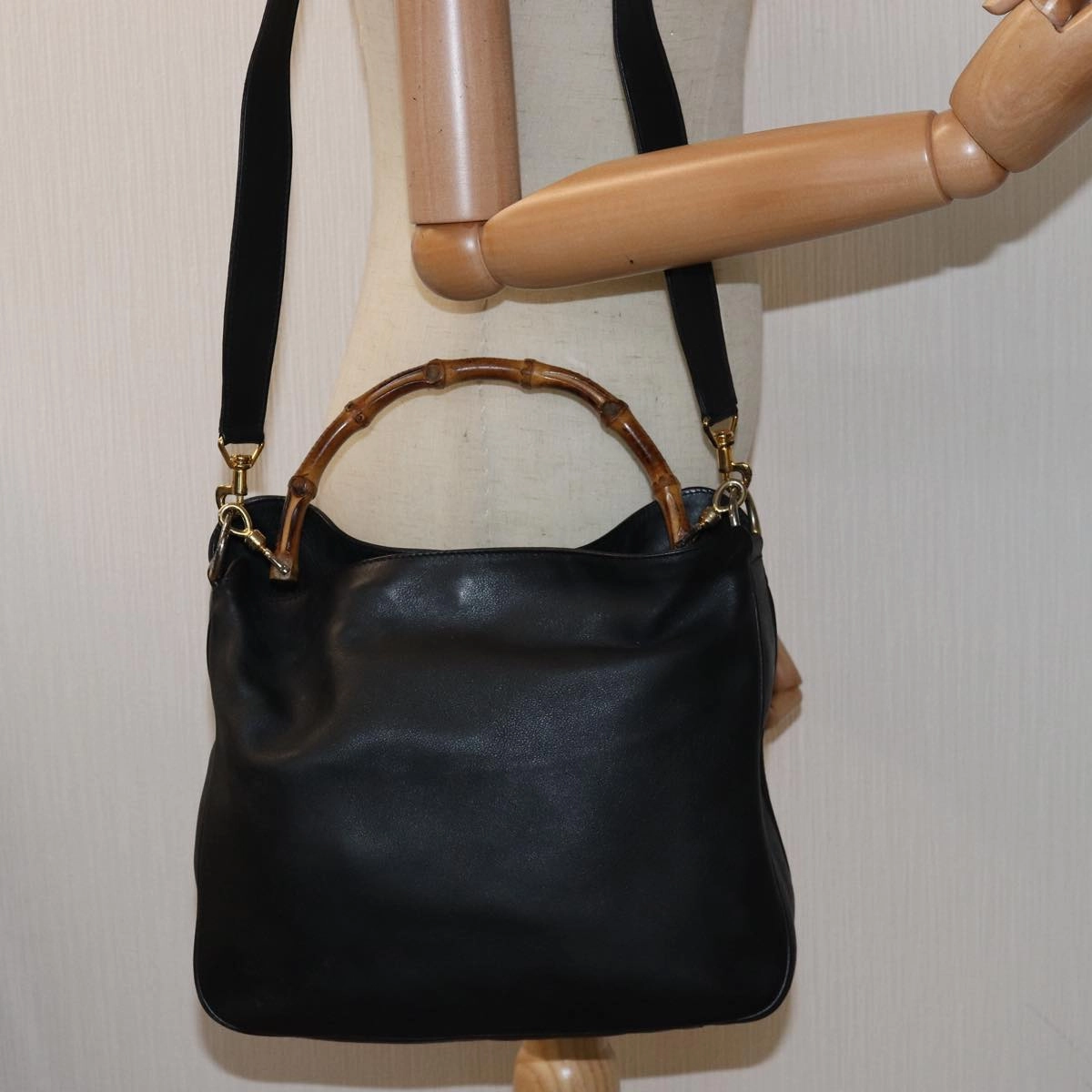 GUCCI Bamboo Shoulder Bag Leather 2way Black 000 1448 1638  75354