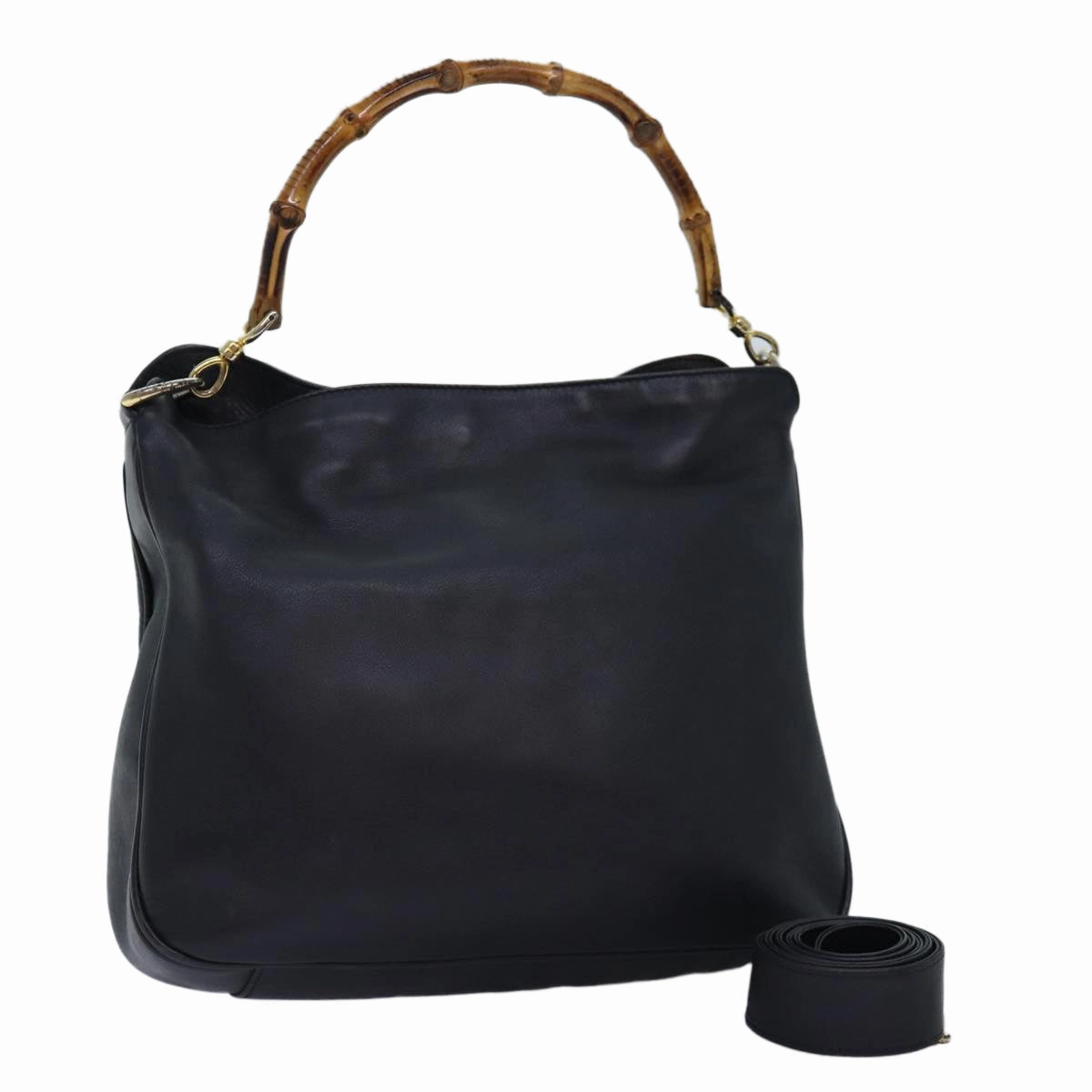 GUCCI Bamboo Shoulder Bag Leather 2way Black 000 1448 1638  75354