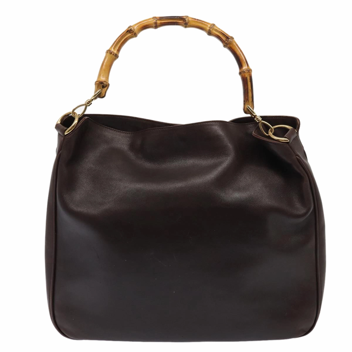 GUCCI Bamboo Shoulder Bag Leather 2way Black Gold  86650