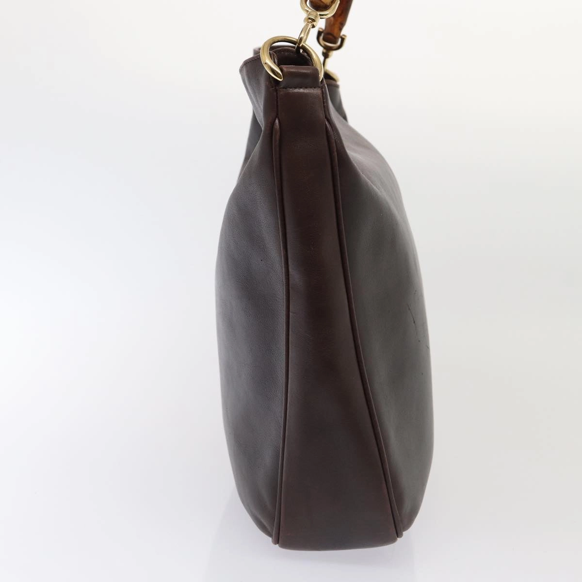 GUCCI Bamboo Shoulder Bag Leather 2way Black Gold  86650
