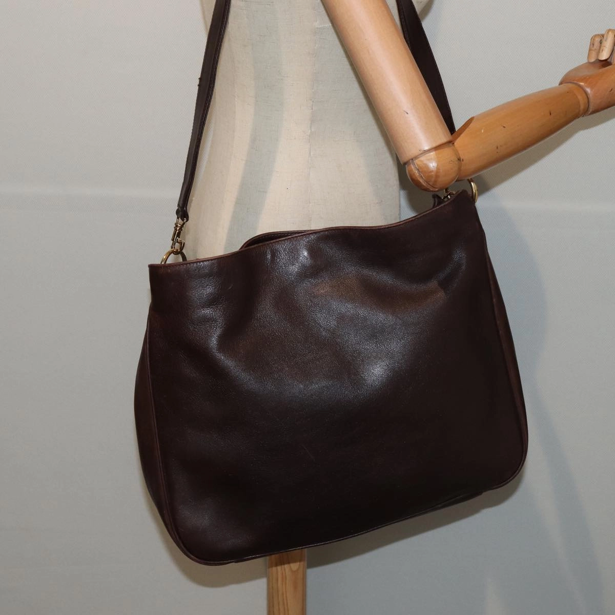 GUCCI Bamboo Shoulder Bag Leather 2way Black Gold  86650