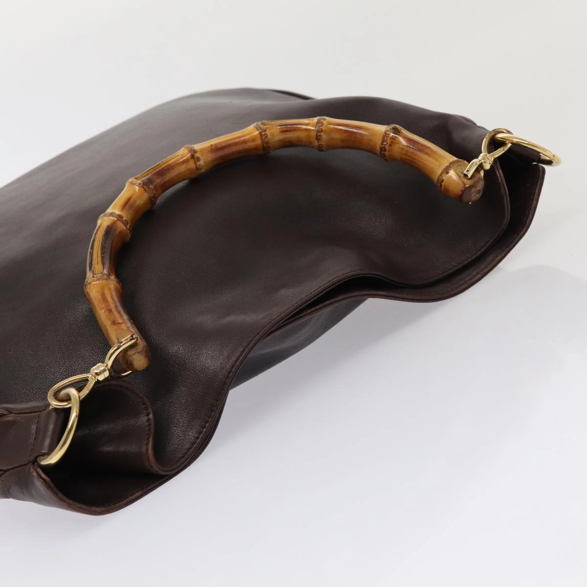 GUCCI Bamboo Shoulder Bag Leather 2way Black Gold  86650