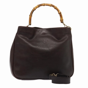 GUCCI Bamboo Shoulder Bag Leather 2way Black Gold  86650