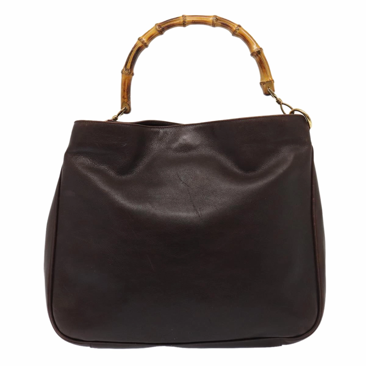 GUCCI Bamboo Shoulder Bag Leather 2way Black Gold  86650